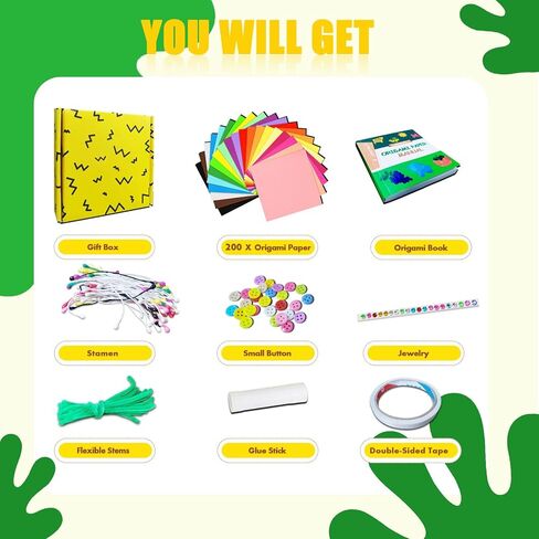 YYUNJINI ورق اوريغامي للأطفال والكبار هدايا عيد الميلاد، ورق بناء بألوان متنوعة 200 ورقة 20 مجموعة ورق ملون، شرائط ورقية قابلة للطي DIY مجموعة ورق حرفية فنية مع مشاريع كتاب اوريغامي in Kuwait