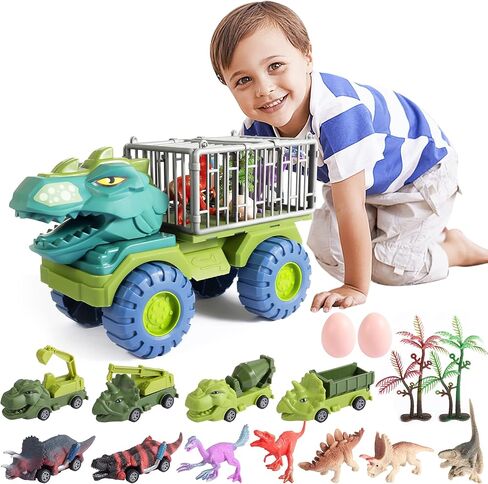 SLZQ 16 in 1 Tyrannosaurus Dinosaur Truck Toys for Kids, Monster Trucks Toys for Kids, Dino Truck Transport Cars Playset, Dinosaurs Toys for Kids 3 4 5 6 7+ Year Old in Kuwait