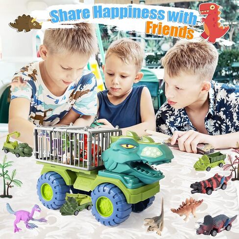 SLZQ 16 in 1 Tyrannosaurus Dinosaur Truck Toys for Kids, Monster Trucks Toys for Kids, Dino Truck Transport Cars Playset, Dinosaurs Toys for Kids 3 4 5 6 7+ Year Old in Kuwait