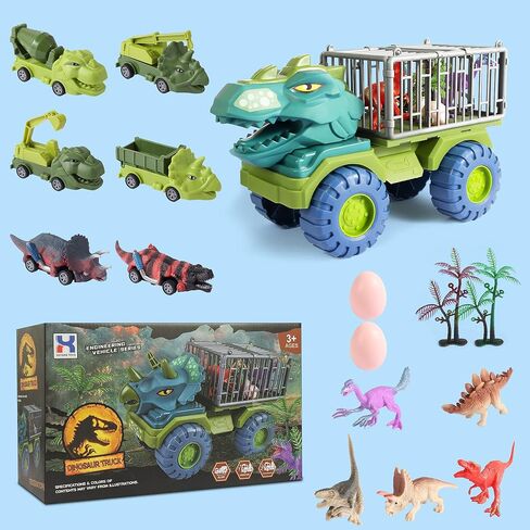 SLZQ 16 in 1 Tyrannosaurus Dinosaur Truck Toys for Kids, Monster Trucks Toys for Kids, Dino Truck Transport Cars Playset, Dinosaurs Toys for Kids 3 4 5 6 7+ Year Old in Kuwait