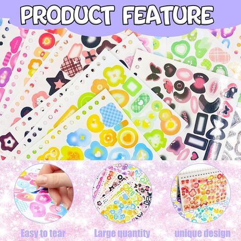 RYKOMO 2500 PCS Korean Photocard Stickers Book Self-Adhesive Kpop Scrapbook Stickers Heart Ribbons Butterfly Stars Cute Deco Stickers for Scrapbooking DIY Craft Aesthetic Decorate in Kuwait