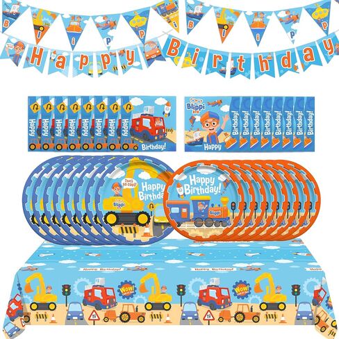 Treasures Gifted Officially Licensed Blippi Birthday Party Supplies Vehicle - Serves 24 Guests - Complete Set Blippi Party Supplies - Blippi Birthday Decorations, Blippi Plates, Cupcake Toppers & More in Saudi Arabia