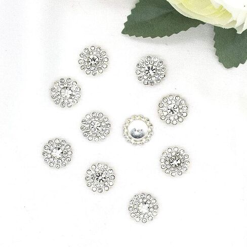 200 pcs Rhinestone Embellishments Crystal Decoration Brooch Button Flatback DIY Craft for Flower Headband Dress Accessory 14mm (200 PCS Silver) in Saudi Arabia