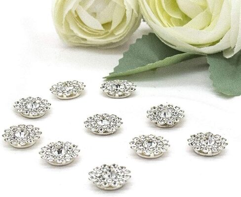 200 pcs Rhinestone Embellishments Crystal Decoration Brooch Button Flatback DIY Craft for Flower Headband Dress Accessory 14mm (200 PCS Silver) in Saudi Arabia