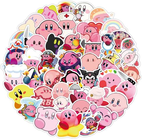 Asverbet 50PCS حزمة ملصقات Kirby، ملصقات الألعاب الكرتون لطيف لزجاجات المياه الكمبيوتر المحمول سجل القصاصات الأمتعة للماء الفينيل الشارات ملصقات Kirby Merch للأطفال المراهقين البالغين in Kuwait