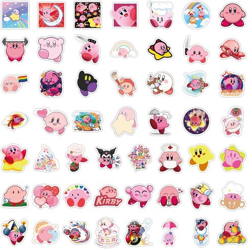 Asverbet 50PCS حزمة ملصقات Kirby، ملصقات الألعاب الكرتون لطيف لزجاجات المياه الكمبيوتر المحمول سجل القصاصات الأمتعة للماء الفينيل الشارات ملصقات Kirby Merch للأطفال المراهقين البالغين in Kuwait