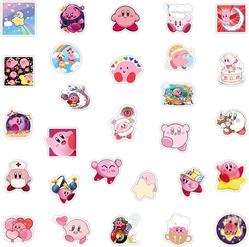 Asverbet 50PCS حزمة ملصقات Kirby، ملصقات الألعاب الكرتون لطيف لزجاجات المياه الكمبيوتر المحمول سجل القصاصات الأمتعة للماء الفينيل الشارات ملصقات Kirby Merch للأطفال المراهقين البالغين in Kuwait