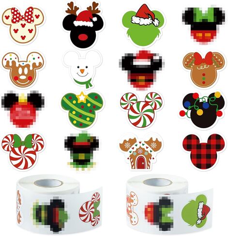 C1krint 1000pcs Christmas Theme Cartoon Mouse Sticker Rolls (2 Rolls), 16 Design Winter Christmas Cute Mouse Head Self-Adhesive Decorative Decals Cute Sticker for Kids Luggage Scrapbook Decor in Kuwait