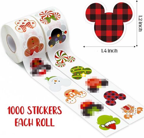 C1krint 1000pcs Christmas Theme Cartoon Mouse Sticker Rolls (2 Rolls), 16 Design Winter Christmas Cute Mouse Head Self-Adhesive Decorative Decals Cute Sticker for Kids Luggage Scrapbook Decor in Kuwait