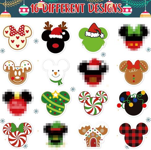 C1krint 1000pcs Christmas Theme Cartoon Mouse Sticker Rolls (2 Rolls), 16 Design Winter Christmas Cute Mouse Head Self-Adhesive Decorative Decals Cute Sticker for Kids Luggage Scrapbook Decor in Kuwait