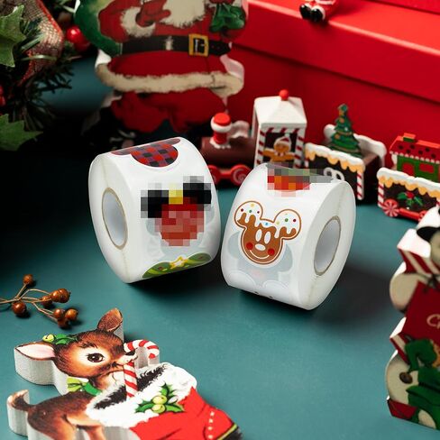 C1krint 1000pcs Christmas Theme Cartoon Mouse Sticker Rolls (2 Rolls), 16 Design Winter Christmas Cute Mouse Head Self-Adhesive Decorative Decals Cute Sticker for Kids Luggage Scrapbook Decor in Kuwait