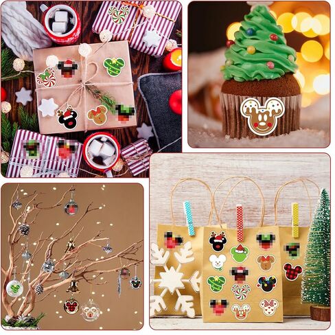 C1krint 1000pcs Christmas Theme Cartoon Mouse Sticker Rolls (2 Rolls), 16 Design Winter Christmas Cute Mouse Head Self-Adhesive Decorative Decals Cute Sticker for Kids Luggage Scrapbook Decor in Kuwait
