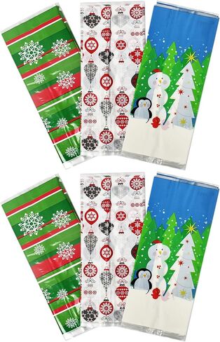 Set of 75 Poly Party Treat Bags - Great for Holiday Get Togethers - Snowman, Snow Flakes, and Ornament Designs! (75) in Saudi Arabia