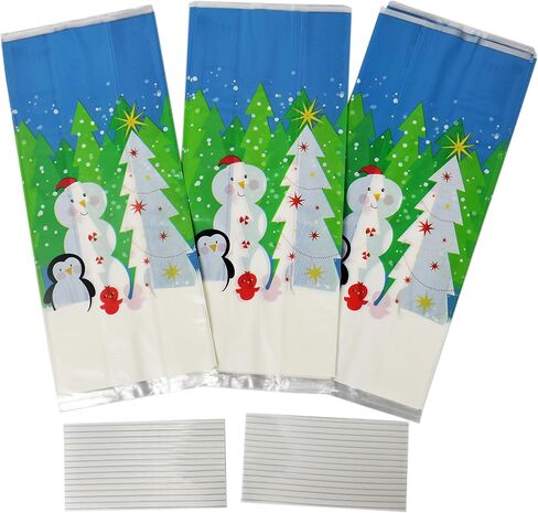 Set of 75 Poly Party Treat Bags - Great for Holiday Get Togethers - Snowman, Snow Flakes, and Ornament Designs! (75) in Saudi Arabia