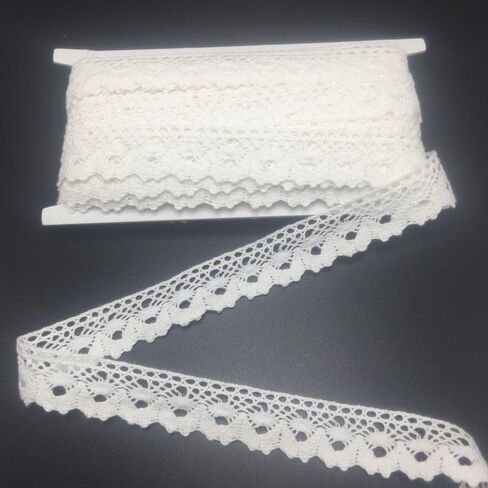 ELLAMAMA القطن الدانتيل تقليم DIY الحرف اليدوية رقيقة الشريط الإسكلوب حافة 3/4 بوصة عرض 10 ياردة ل شريط التفاف الهدايا، أبيض داكن in Kuwait