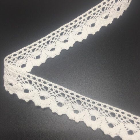 ELLAMAMA القطن الدانتيل تقليم DIY الحرف اليدوية رقيقة الشريط الإسكلوب حافة 3/4 بوصة عرض 10 ياردة ل شريط التفاف الهدايا، أبيض داكن in Kuwait