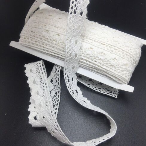 ELLAMAMA القطن الدانتيل تقليم DIY الحرف اليدوية رقيقة الشريط الإسكلوب حافة 3/4 بوصة عرض 10 ياردة ل شريط التفاف الهدايا، أبيض داكن in Kuwait