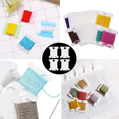 glacely 150 Pieces White Plastic Floss Bobbins – Embroidery Thread Cards Cross Stitch Bobbin – Floss Winder in Kuwait