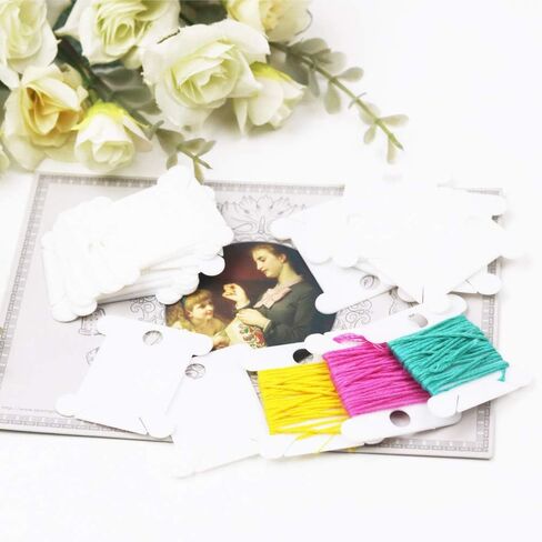 glacely 150 Pieces White Plastic Floss Bobbins – Embroidery Thread Cards Cross Stitch Bobbin – Floss Winder in Kuwait