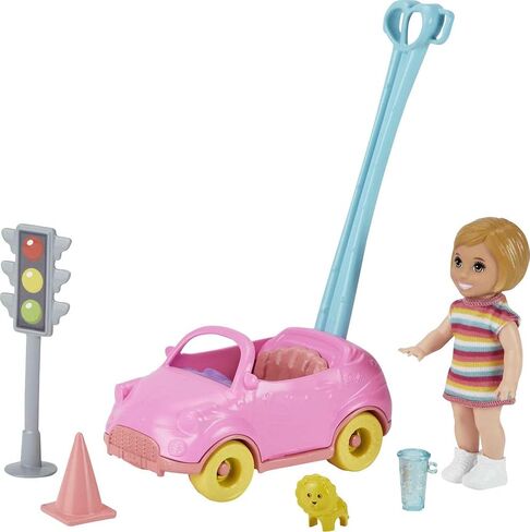 Barbie Skipper Babysitters Inc. Accessories Set with Small Toddler Doll & Toy Car, Plus Traffic Light, Cone, Cup & Lion Toy, Gift for 3 to 7 Year Olds , White in Saudi Arabia