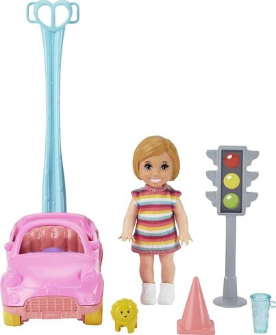 Barbie Skipper Babysitters Inc. Accessories Set with Small Toddler Doll & Toy Car, Plus Traffic Light, Cone, Cup & Lion Toy, Gift for 3 to 7 Year Olds , White in Saudi Arabia