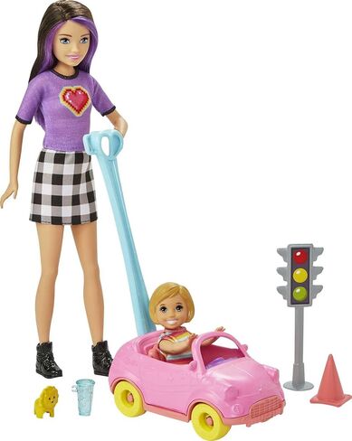 Barbie Skipper Babysitters Inc. Accessories Set with Small Toddler Doll & Toy Car, Plus Traffic Light, Cone, Cup & Lion Toy, Gift for 3 to 7 Year Olds , White in Saudi Arabia