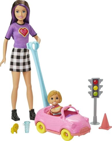 Barbie Skipper Babysitters Inc. Accessories Set with Small Toddler Doll & Toy Car, Plus Traffic Light, Cone, Cup & Lion Toy, Gift for 3 to 7 Year Olds , White in Saudi Arabia