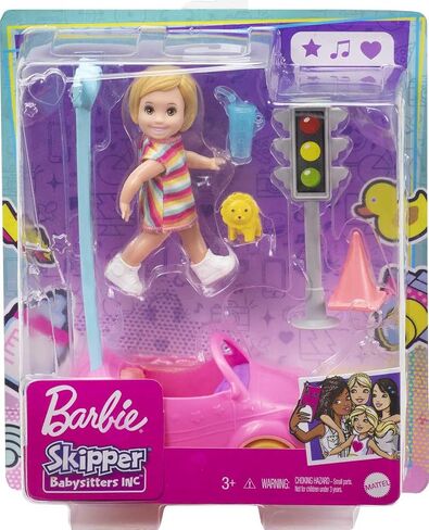 Barbie Skipper Babysitters Inc. Accessories Set with Small Toddler Doll & Toy Car, Plus Traffic Light, Cone, Cup & Lion Toy, Gift for 3 to 7 Year Olds , White in Saudi Arabia