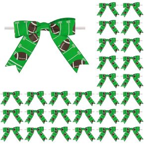 30 Pcs Football Printed Ribbon Bows 3 Inch Twist Tie Crafts Small Bows for Gift Wrapping, Baby Shower,Wedding, Party Favors, Cake Pops,Treat Bags (Football)