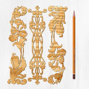 زخارف Ajoure Lasercut # الزهور البرية آرت ديكو نمط الأزهار الحدود القشرة الخشبية صورة ظلية من الخشب الرقائقي للحرف اليدوية