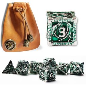 DND Dice Metal Dragon Set,Unique Dragon Design Dice with Gift Dice Bag for Dungeons & Dragon Games,magic The gathering,D and D D&D Dice Set (Antique Iron)