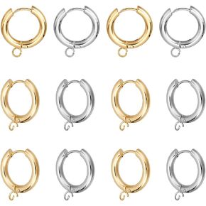 DICOSMETIC Round Earring Hooks Huggie Hoop Earring Findings Stainless Steel Earrings Hoop with Loop Chunky Hoop Earring Sets for DIY Jewelry Making