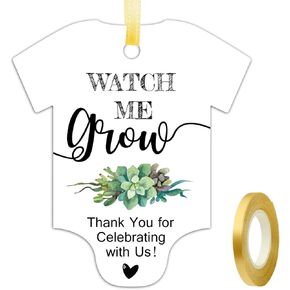 Watch Me Grow Tags for Baby Shower Succulents, Baby Shower Thank You Tags, Baby Shower Favor Tags, 50 Pack with Golden Ribbon. in Kuwait
