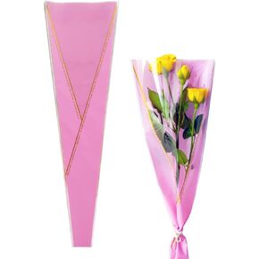 HYMAOME 50pcs Single Rose Sleeves Flower Bouquet Packaging Bags Wrapping Paper Plastic Rose Wraps for Gifting Flowers on Valentines Day, Mother's Day/Father's Day & Graduation