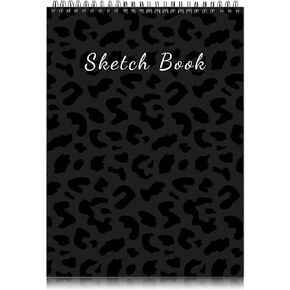 Deokke Sketchbook Top Spiral Bound Sketch Pad, 9 x 12 inch,100GSM Thick Paper,50 Sheets 100 Pages,Art Sketch Book Aesthetic Cute Drawing Writing Paper,for Girls Women-Black Leopard Cheetah Pattern