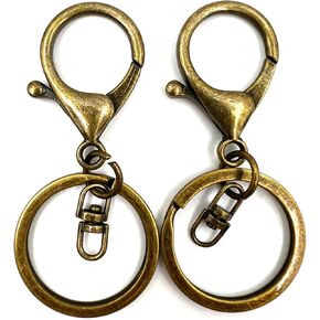10Pcs Lobster Clasps Swivel Hooks, Lobster Clasp Swivel Trigger Clips with Flat Split Keychain Ring and 8 Shap Swivel Clasps Hook Clips for DIY Craft Making (Antique Brass-1)
