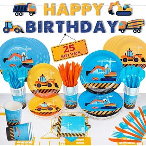 مجموعة لوازم حفلات أعياد الميلاد | ديكورات النقل للرضع والأطفال الصغار والشاحنات والسيارات والجرار - أكواب وألواح ولافتات ومناديل مفرش المائدة - ديكورات للأولاد والبنات - تكفي 25 شخصًا in Kuwait