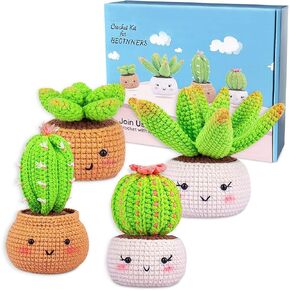 TMYIOYC Crochet Kit for Beginners, All in One Crochet Knitting Kit, Crochet Starter Kit for Adult Kids with Step-by-Step Video Tutorials, 4 Pack Plants DIY Yarn Kit in Kuwait