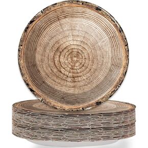 48pcs Rustic Wooden Tree Party Supplies 9" Paper Plates Set Lumberjack Theme Tableware Pack Camping Hunting Party Dessert Plates Rustic Wooden Birthday Holidays Decorations in Kuwait