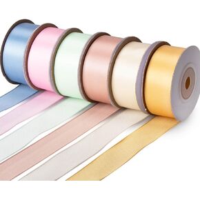 SOFTRE Stain Ribbon for Gift Wrapping and Crafts Wedding Decorations, 6 Rolls 1 Inch Wide Fabric Ribbon Total 60 Yards (Macaron) in Kuwait