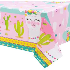 WERNNSAI Llama Table Cover - 108'' x 54'' Party Disposable Plastic Tablecloth Alpaca Lama Party Supplies for Kids Girls Pink Birthday Party Decorations in Kuwait