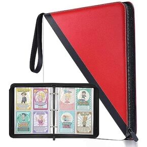 Cards Holder 4-Pocket, Trading Binders for Card Games Collection Case Book Fits 400 Cards With 50 Removable Sleeves Display Storage Carrying Case (4-Pocket, white & red)