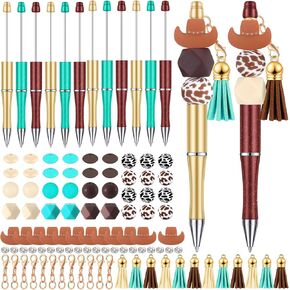 Unittype 12 Pcs Plastic Beadable Pens Kits with Assorted Colors Bead Sets Beads 12 Tassels DIY Bulk Ballpoint Pen Easter Gift Black Ink for Women Students Office School(Jesus)