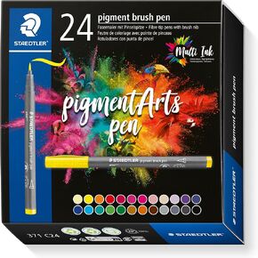 STAEDTLER Pigment Arts Brush Pen - Assorted Basic Colours, Pack of 36, 371 C36