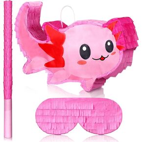 Sratte Pink Axolotl Piñata Cute Axolotl Party Supplies Piñata with Blindfold and Bat Party Decorations for Birthday Fiesta Supplies, 14.96 x 9.45 x 2.95 inch in Kuwait