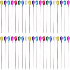 دبابيس رأس لؤلؤية متعددة الألوان من Shapenty مزيج من دبابيس العروة الملونة على شكل دمعة دبابيس مستقيمة لخياطة القماش مشروع خياطة اللحف وصناعة المجوهرات لحفلات الزفاف DIY زينة الزهور اليدوية، 100 قطعة (55 مم) in Kuwait