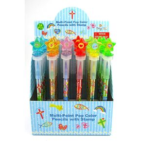 TINYMILLS 24 Pcs Religious Christian 2 in 1 Stackable Stacking Crayon with Extra Stamper Topper, Sunday School Classroom Rewards, Prizes, Christian Toys Sunday School Rewards in Kuwait