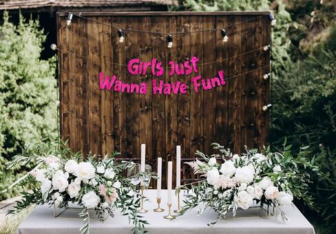 Girls Just Wanna Have Fun Neon Gold Glitter Banner – Bachelorette Party – Girls Birthday – Slumber Party – Pajama Party – Girls Night Out Decorations, Supplies, Favors and Gifts in Kuwait