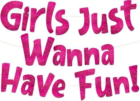 Girls Just Wanna Have Fun Neon Gold Glitter Banner – Bachelorette Party – Girls Birthday – Slumber Party – Pajama Party – Girls Night Out Decorations, Supplies, Favors and Gifts in Kuwait