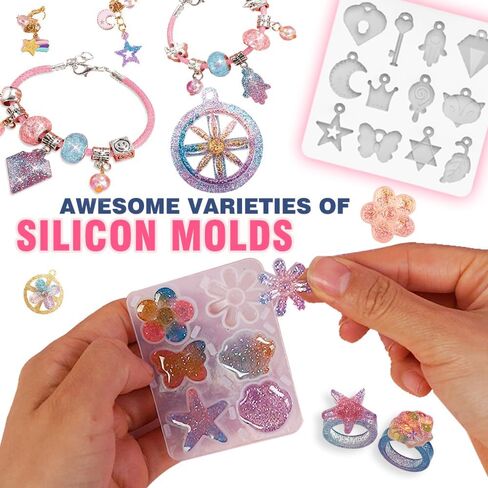 Ingooood Resin Casting Shaker Molds Set,Make Your Own Rings,Keychains,Badges, Pendants Earring,Jewelry Casting Molds Fun Weekend or Sleepover Activity,Great Bead Kit for Kids and Beginners in Kuwait